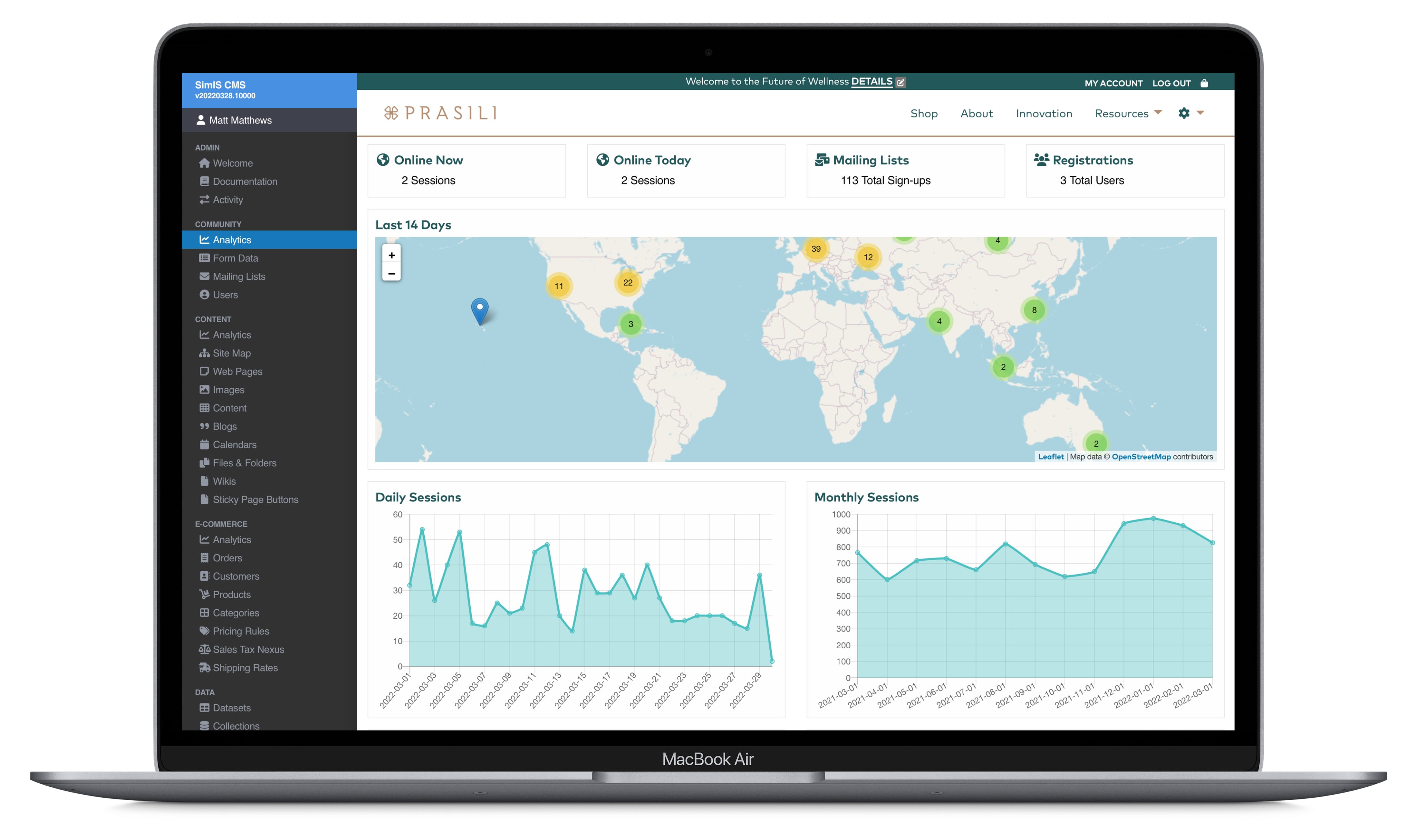 SimIS CMS Admin Example