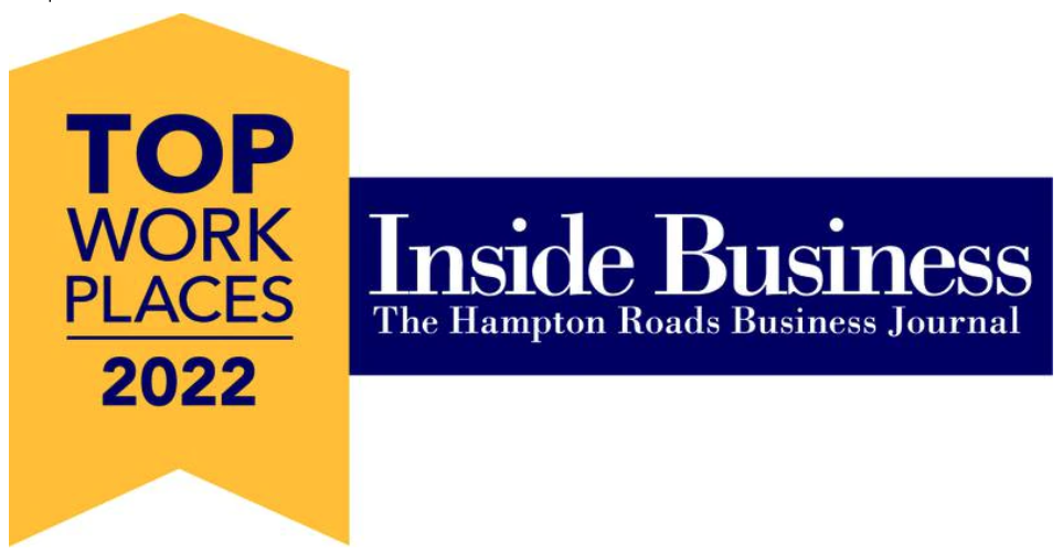 Top Workplaces 2022 badge from Inside Business, The Hampton Roads Business Journal.